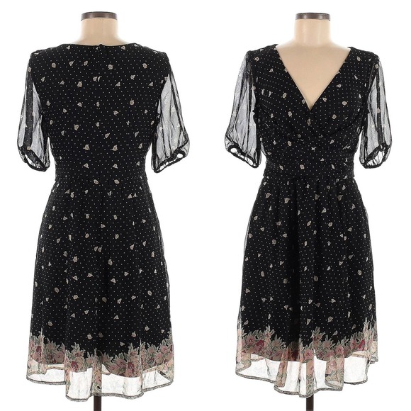 eshakti Dresses & Skirts - Wayward Fancies eShakti Dot Floral V-Neck Dress Pockets Women's Size 14 H13649